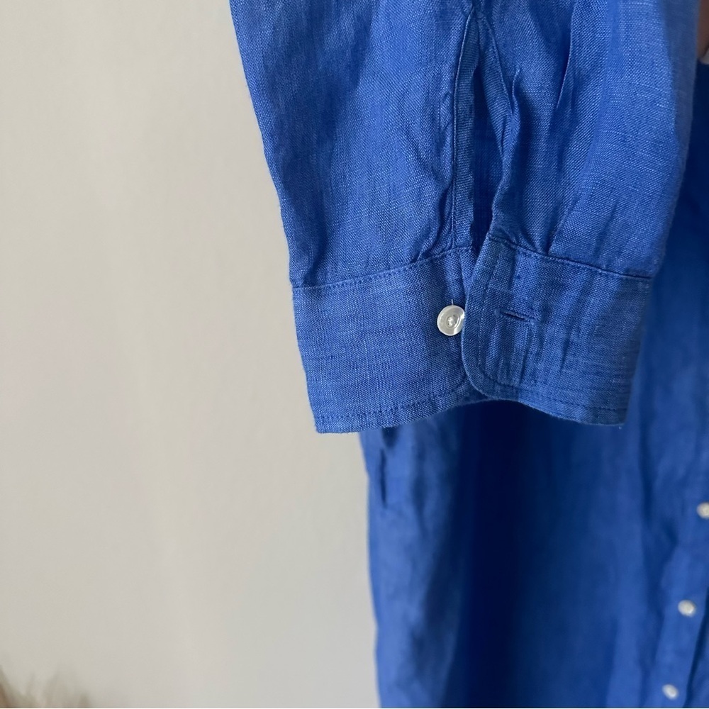 J. McLaughlin Britt Linen Button Down Shirt in Dark Chambray Blue XXL Coastal - Picture 6 of 12
